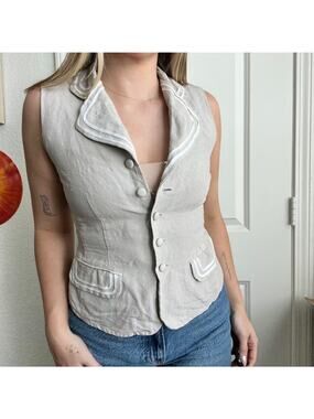 Vintage 90s Y2K Nancy Crystal Linen Mix Button Up Blouse Sz 4